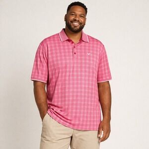 Callaway Opti-Dri Pink Plaid Golf Polo Shirt Mens XLT Tall Short Sleeve Chevron